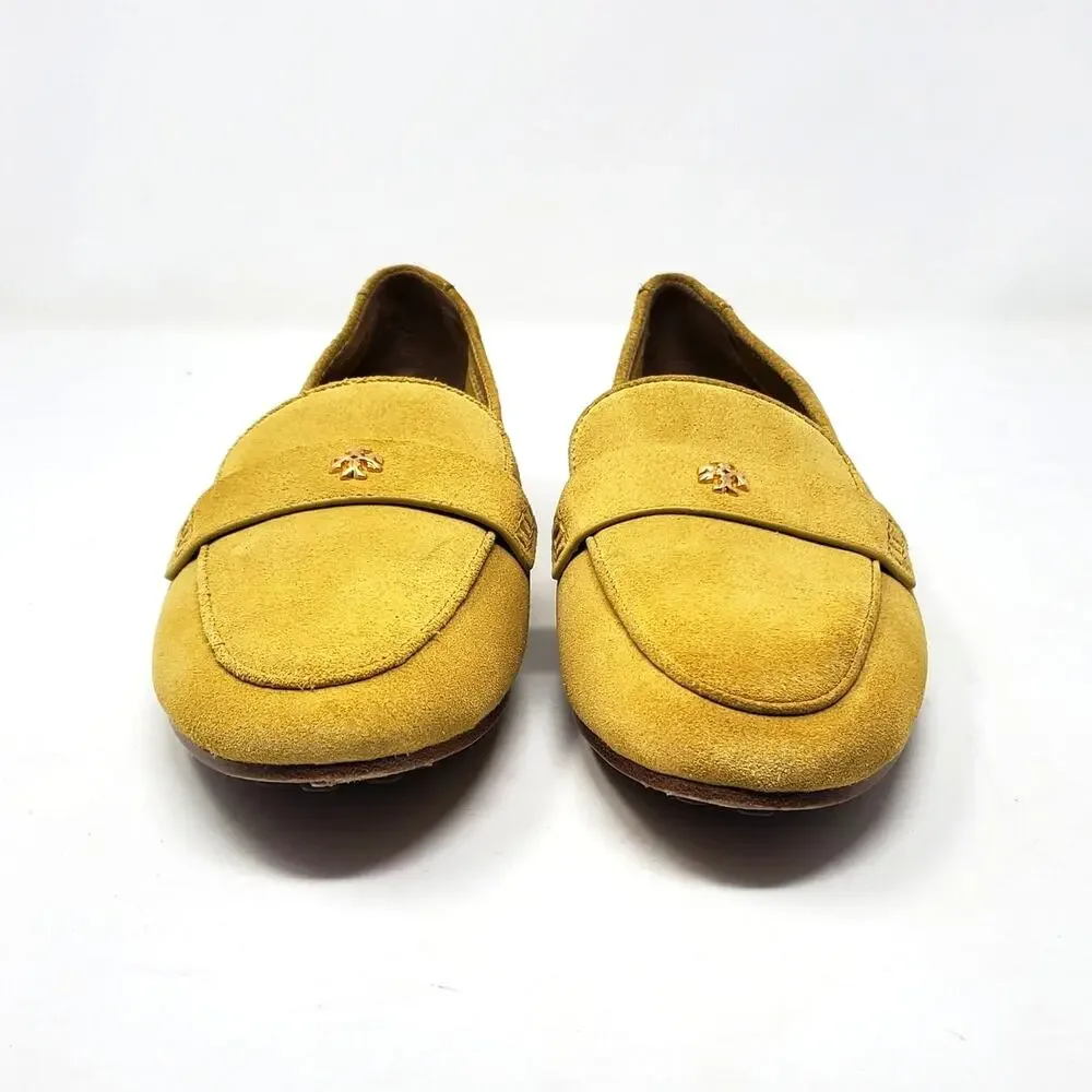 Tory Burch Ballet Loafers Flats Split Suede Leather Yellow Cornbread Size 7.5